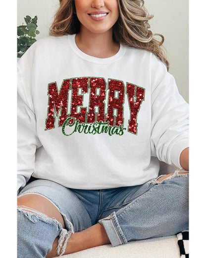 Beige MERRY Christmas Heat Transfer Printing Crewneck Pullover Sweatshirt - 2XL