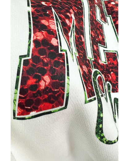 Beige MERRY Christmas Heat Transfer Printing Crewneck Pullover Sweatshirt - M