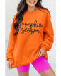 Russet Orange Glittering Pumpkin Season Graphic Drop Shoulder Pullover Sweatshirt - L
