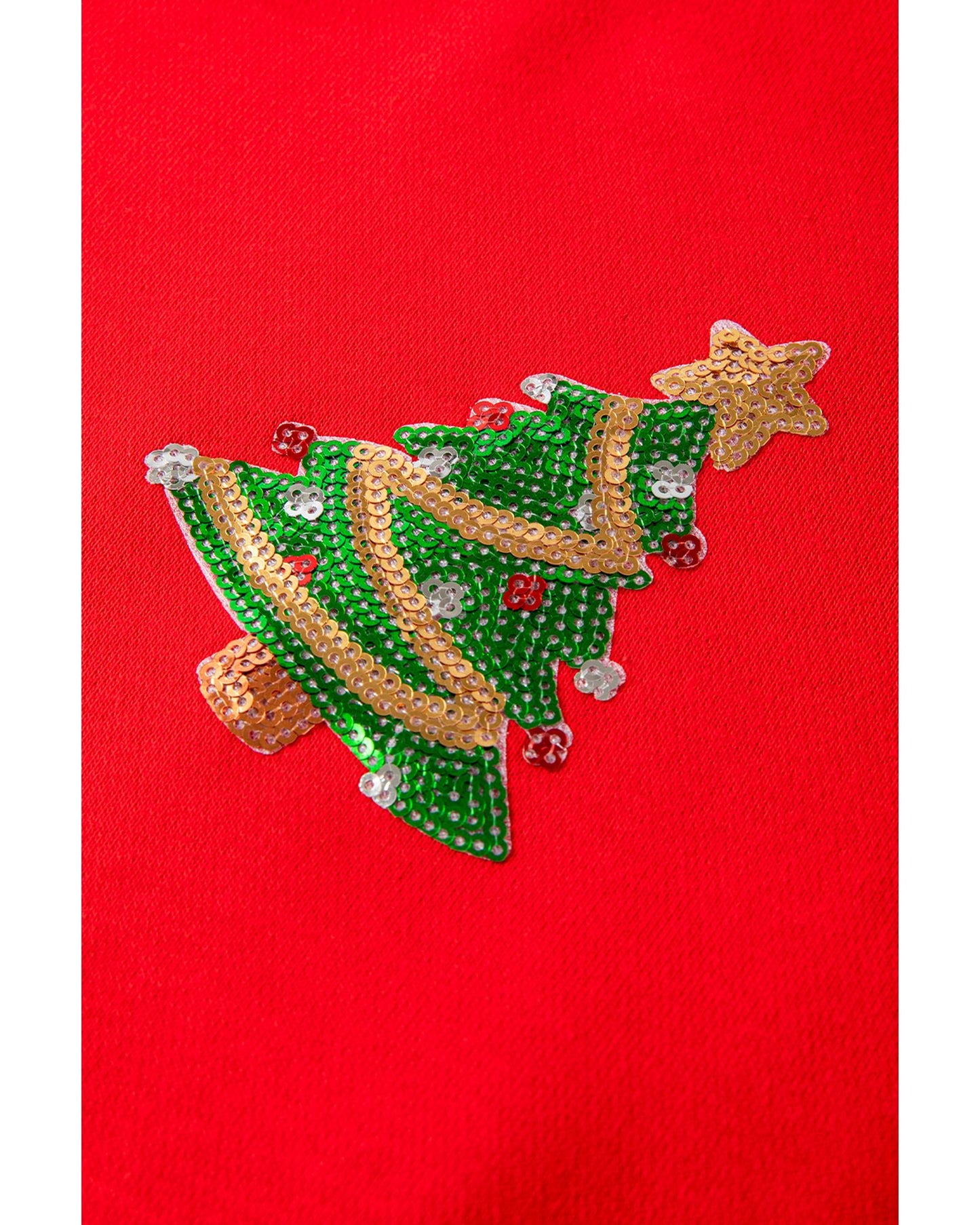Red Sequin Christmas Tree Graphic Drop Shoulder Sweatshirt - L