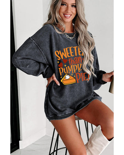 Gray Sweeter Than Pumpkin Pie Graphic Thanksgiving Corded Sweatshirt - L