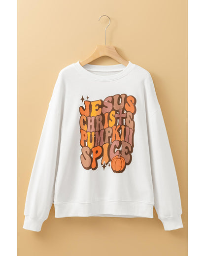 Beige JESUS CHRISH & PUMPKIN SPICE Graphic Drop Shoulder Sweatshirt - XL