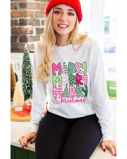 Beige MERRY Christmas Printed Drop Shoulder Pullover Sweatshirt - 2XL