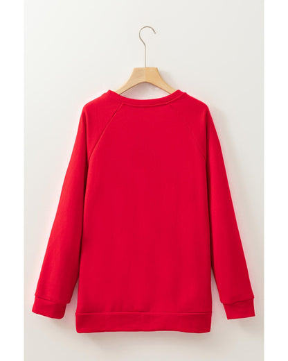 Red Santa Claus Graphic Crewneck Raglan Sleeve Christmas Sweatshirt - M