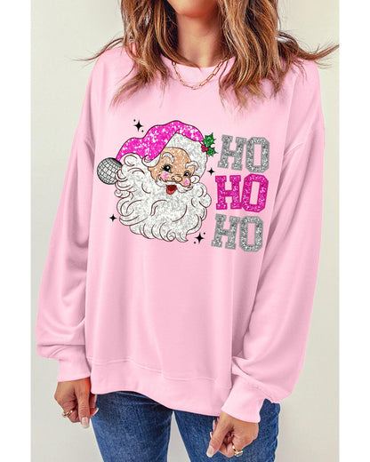 Pink Santa Claus HO HO HO Christmas Graphic Sweatshirt - 2XL