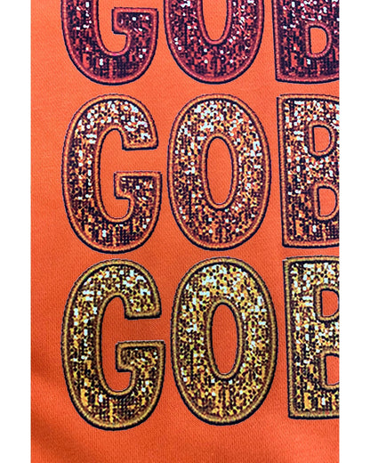 Orange Thanksgiving GOBBLE Print Round Neck Pullover Sweatshirt - M