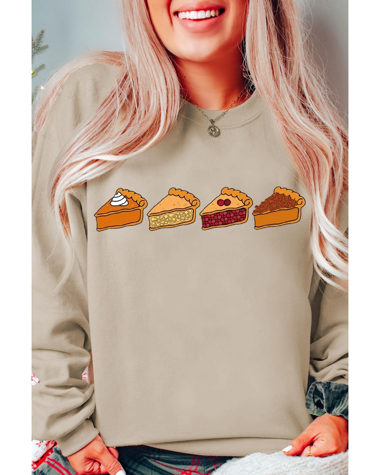 Khaki Thanksgiving Pie Print Drop Shoulder Sweatshirt - 2XL