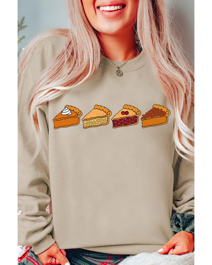 Khaki Thanksgiving Pie Print Drop Shoulder Sweatshirt - XL