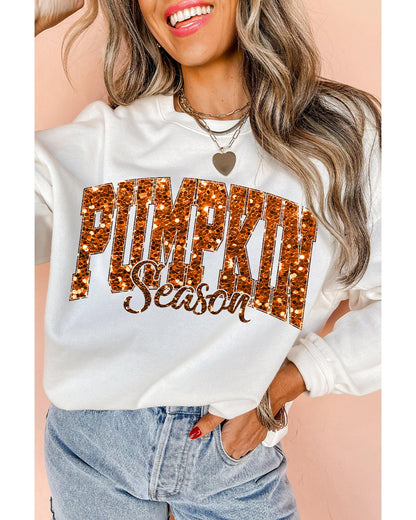 Beige Heat-transfer PUMPKIN Season Printed Crewneck Thanksgiving Sweatshirt - 2XL