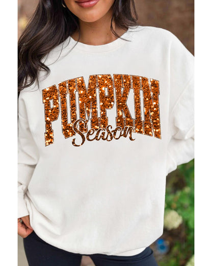 Beige Heat-transfer PUMPKIN Season Printed Crewneck Thanksgiving Sweatshirt - 2XL