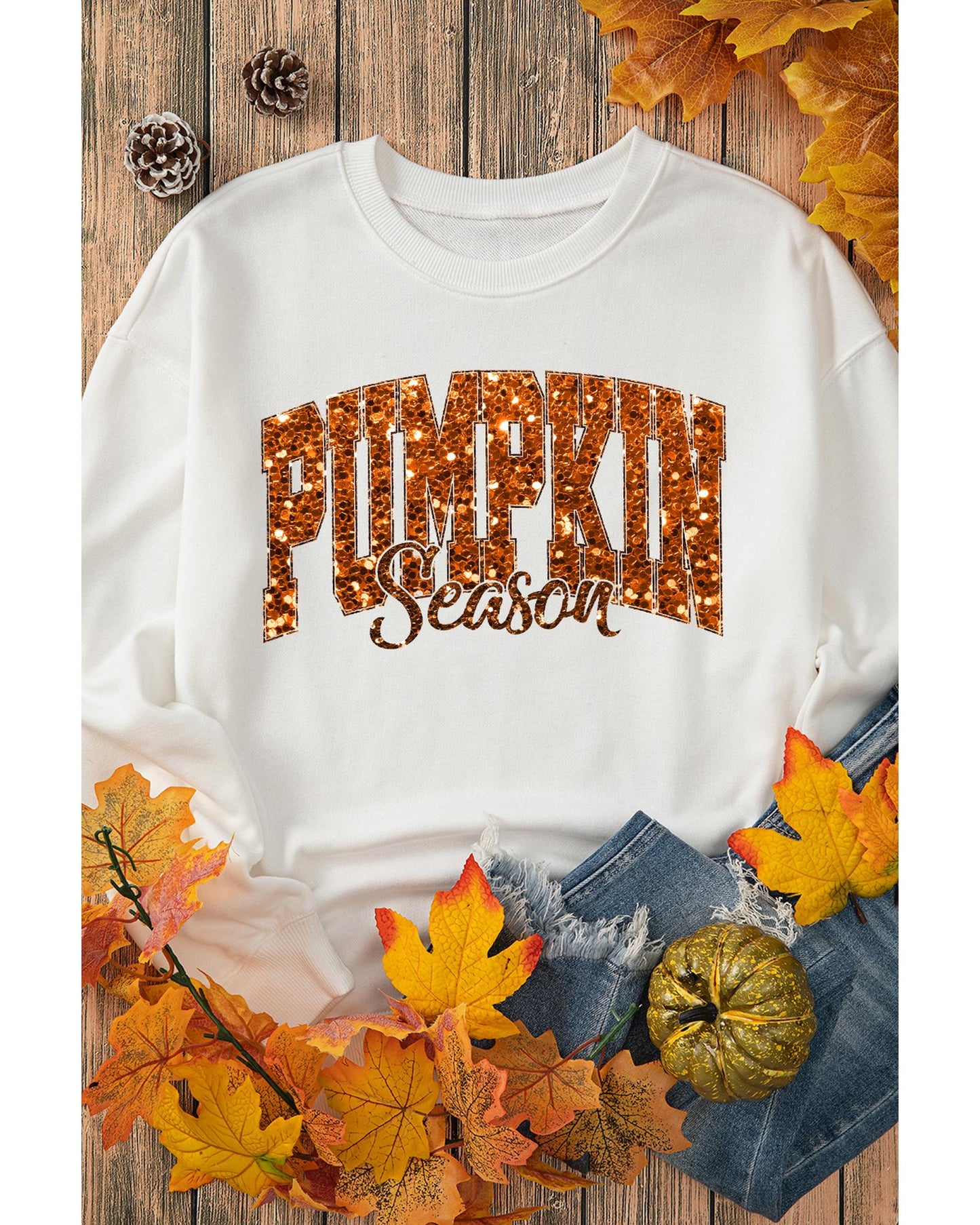 Beige Heat-transfer PUMPKIN Season Printed Crewneck Thanksgiving Sweatshirt - 2XL