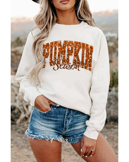 Beige Heat-transfer PUMPKIN Season Printed Crewneck Thanksgiving Sweatshirt - 2XL