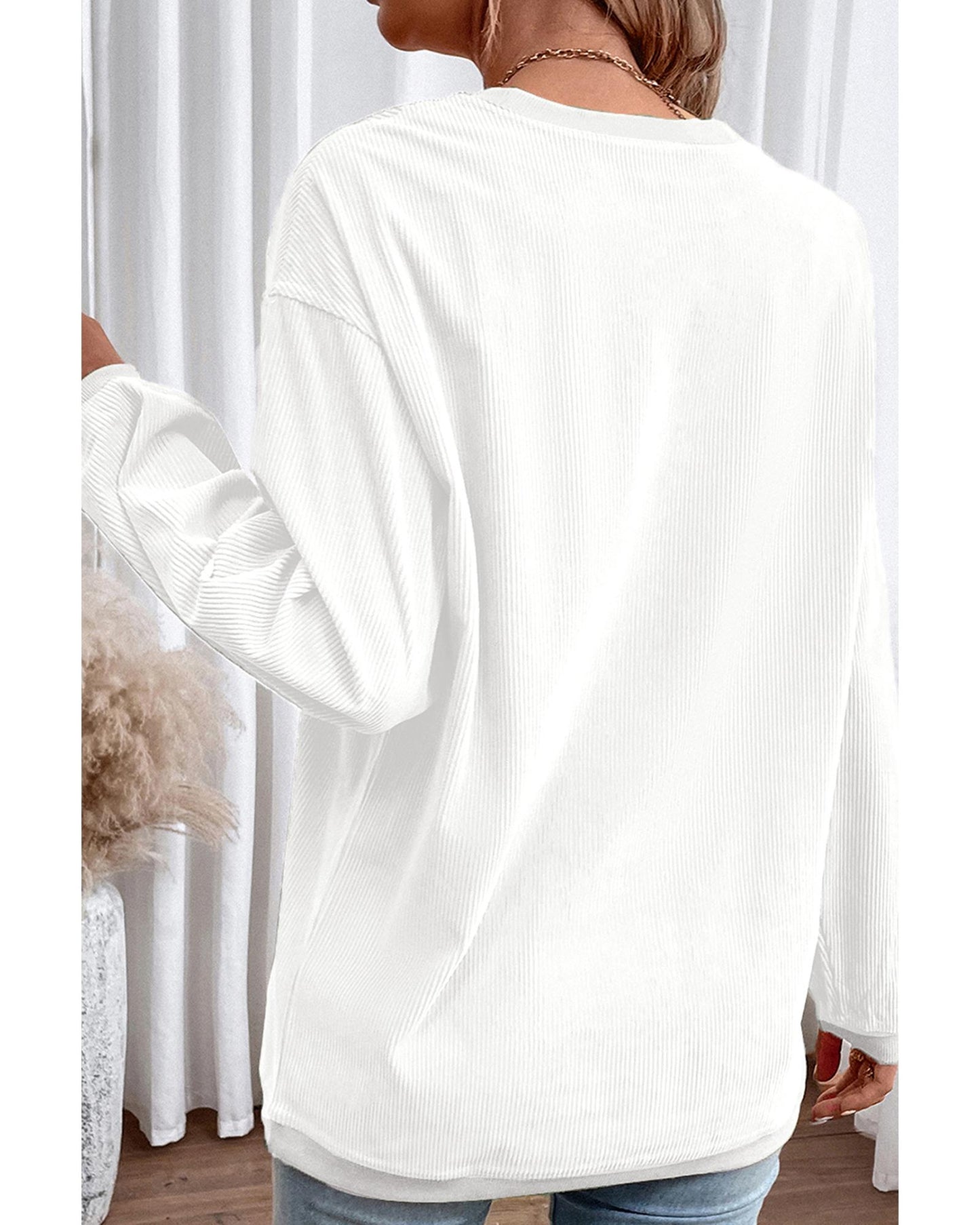White JOY to the world Ribbed Crewneck Pullover Sweatshirt - L
