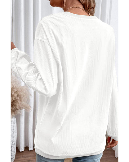 White JOY to the world Ribbed Crewneck Pullover Sweatshirt - L