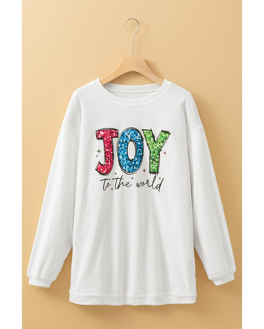 White JOY to the world Ribbed Crewneck Pullover Sweatshirt - M