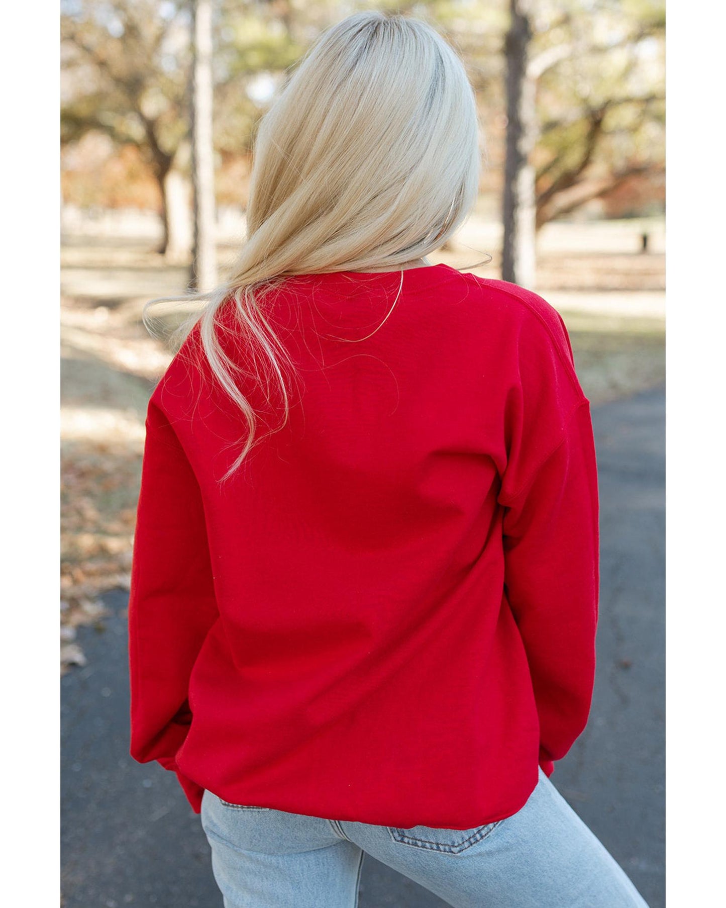 Red Merry Christmas Crewneck Drop Shoulder Loose Sweatshirt - M
