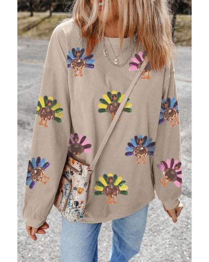 Smoke Gray Turkey Graphic Corded Baggy Sweatshirt - S
