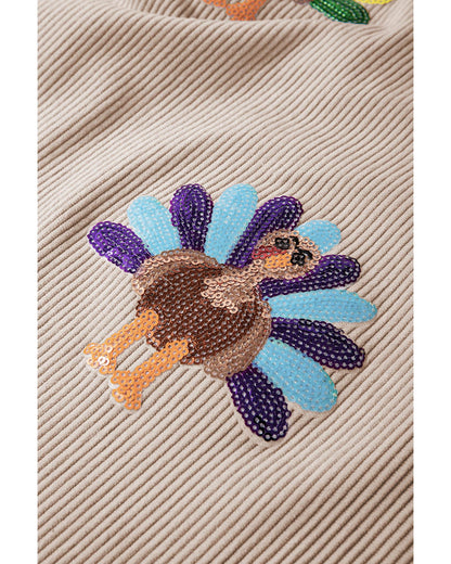 Smoke Gray Turkey Graphic Corded Baggy Sweatshirt - S