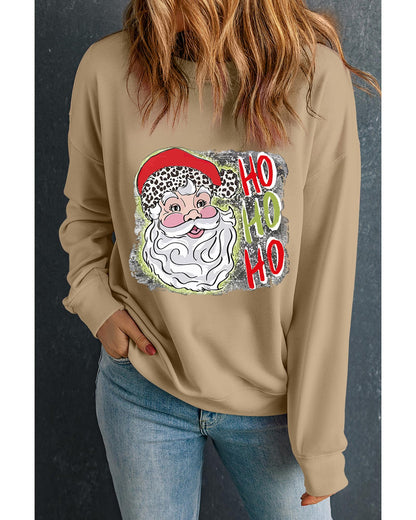 Khaki HOHOHO Santa Claus Drop Shoulder Christmas Sweatshirt - L