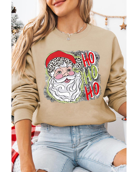 Khaki HOHOHO Santa Claus Drop Shoulder Christmas Sweatshirt - M