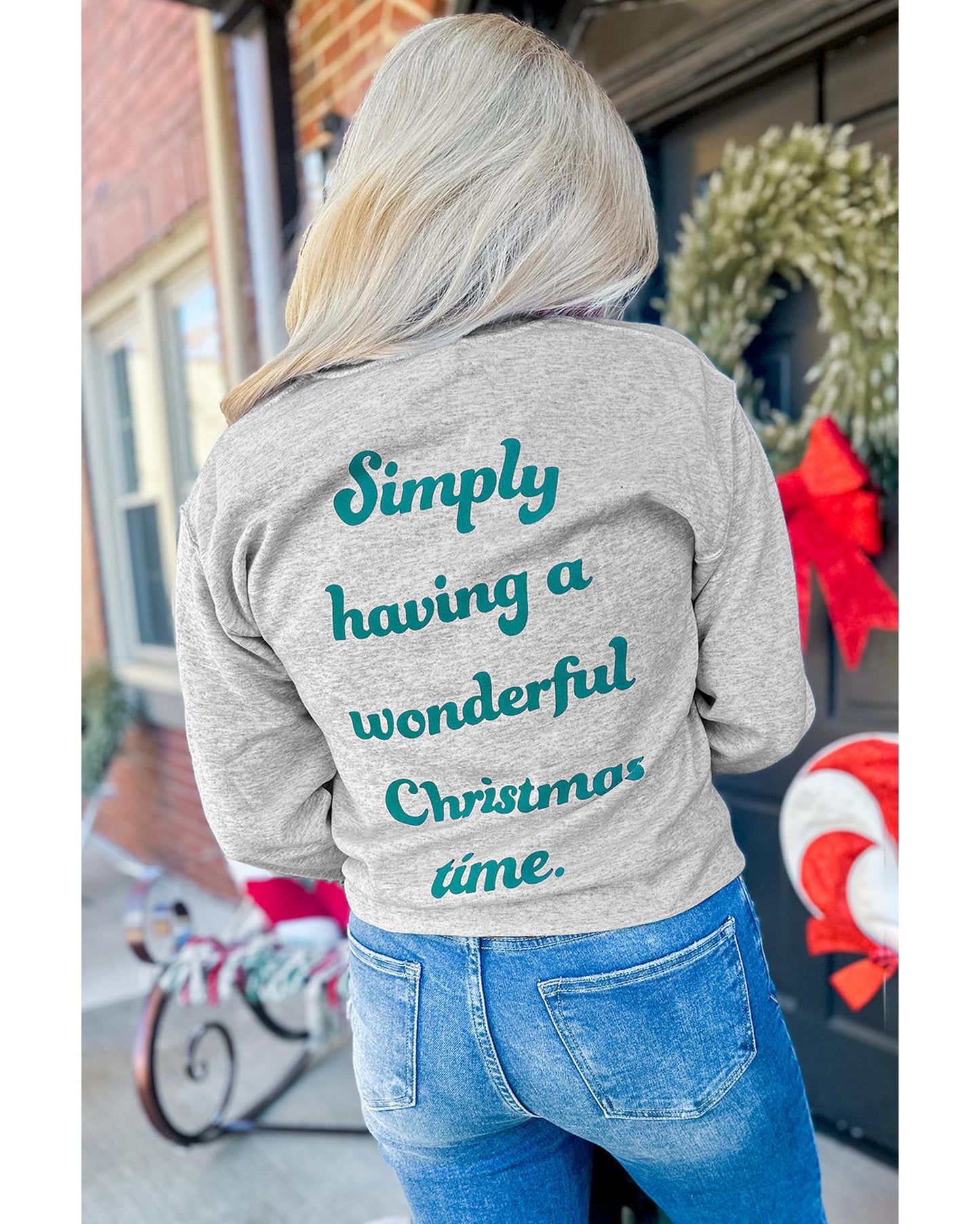 Gray 2-side Printed Christmas Tree Letter Graphic Sweatshirt - S