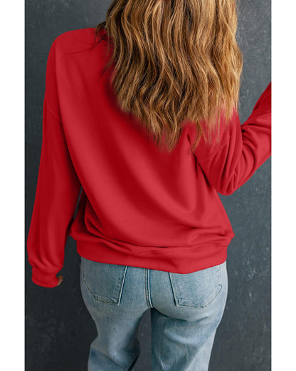 Red Sequin Father Christmas Patch Graphic Pullover Sweatshirt - 2XL