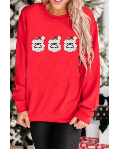 Red Sequin Father Christmas Patch Graphic Pullover Sweatshirt - 2XL