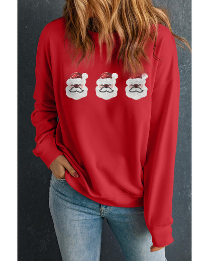Red Sequin Father Christmas Patch Graphic Pullover Sweatshirt - 2XL