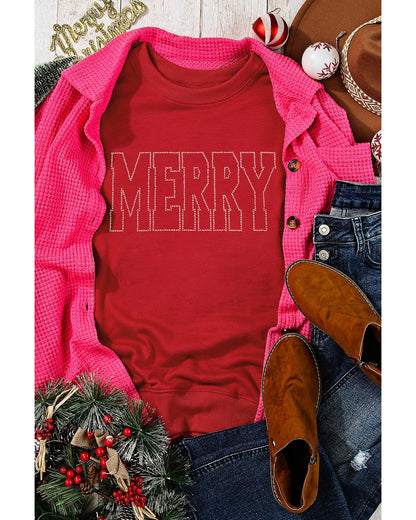 Red Rhinestone MERRY Letter Graphic Christmas Fashion Sweatshirt - 2XL