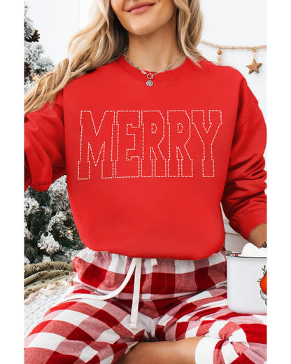 Red Rhinestone MERRY Letter Graphic Christmas Fashion Sweatshirt - 2XL