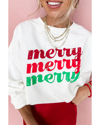 Beige merry merry merry Printed Christmas Sweatshirt - 2XL