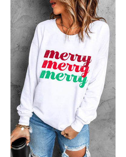 Beige merry merry merry Printed Christmas Sweatshirt - L