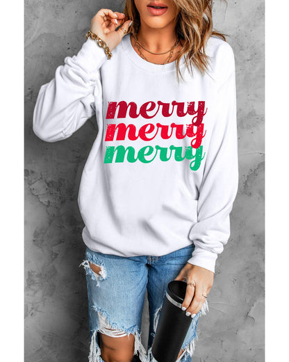 Beige merry merry merry Printed Christmas Sweatshirt - L