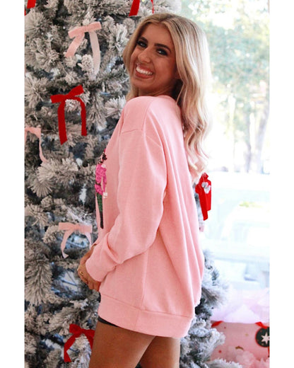 Pink Christmas Nutcracker Patched Pattern Drop Shoulder Sweatshirt - XL