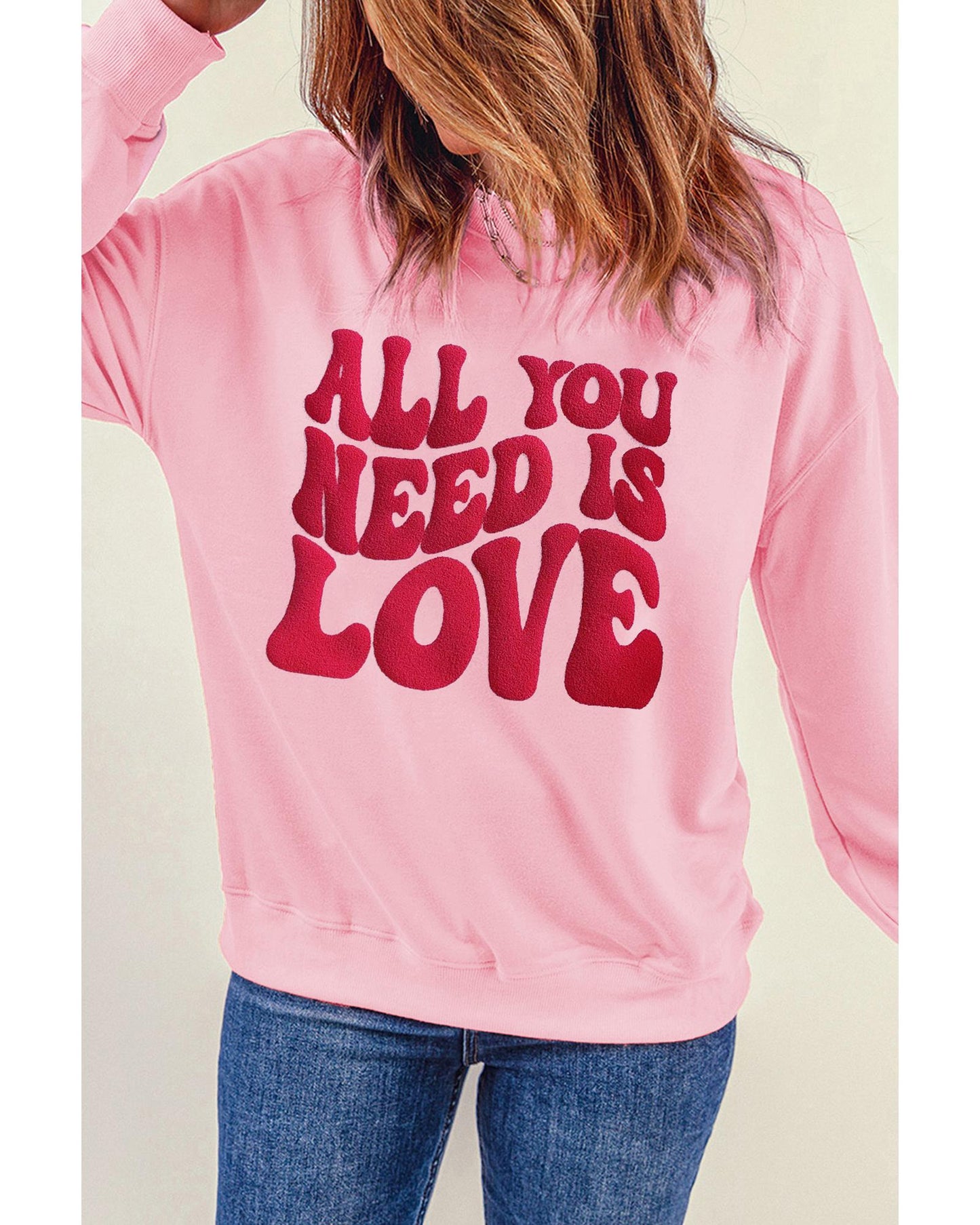 Pink ALL YOU NEED IS LOVE Valentines Slogan Printed Sweatshirt - L