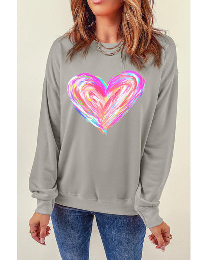 Gray Valentines Brushwork Heart Graphic Drop Shoulder Sweatshirt - S