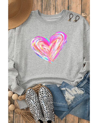Gray Valentines Brushwork Heart Graphic Drop Shoulder Sweatshirt - S