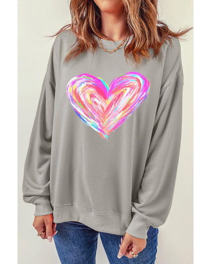 Gray Valentines Brushwork Heart Graphic Drop Shoulder Sweatshirt - S