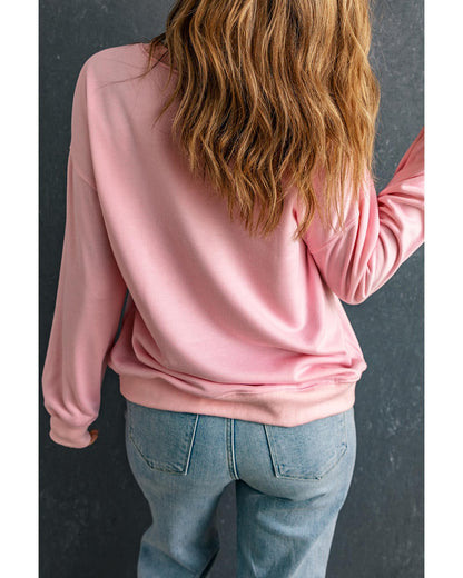 Pink Heart XOXO Graphic Crewneck Drop Shoulder Valentines Sweatshirt - M