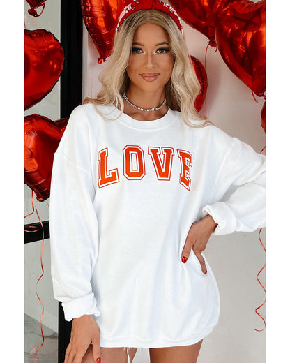White LOVE Printed Crewneck Valentines Pullover Sweatshirt - XL