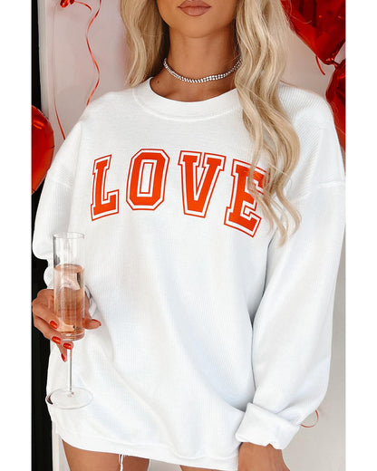 White LOVE Printed Crewneck Valentines Pullover Sweatshirt - XL