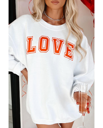 White LOVE Printed Crewneck Valentines Pullover Sweatshirt - XL