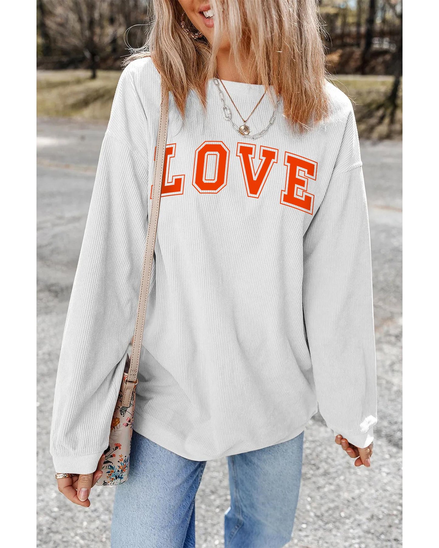 White LOVE Printed Crewneck Valentines Pullover Sweatshirt - XL