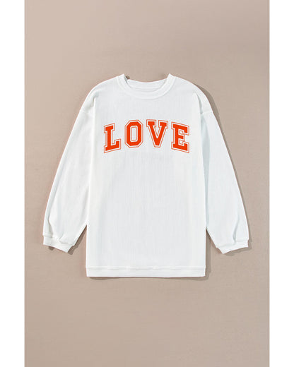 White LOVE Printed Crewneck Valentines Pullover Sweatshirt - XL