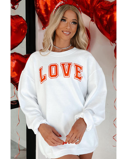 White LOVE Printed Crewneck Valentines Pullover Sweatshirt - XL