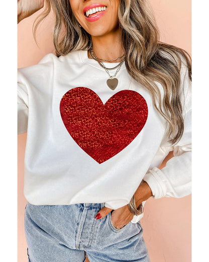 Beige Glitter Valentine Heart Shape Graphic Sweatshirt - 2XL