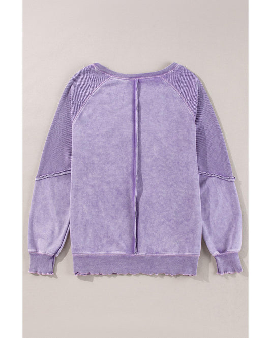 Orchid Petal Mardi Gras Patched Pattern Waffle Patchwork Sweatshirt - L