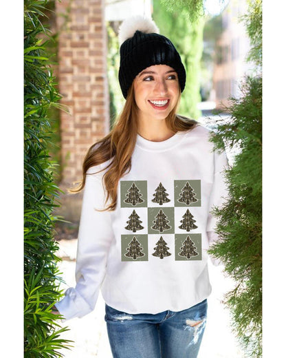 Beige Christmas Tree Checker Print Drop Shoulder Sweatshirt - 2XL