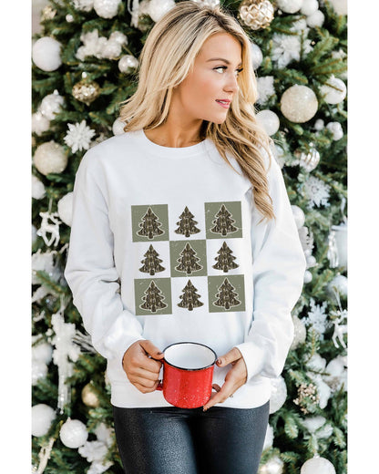 Beige Christmas Tree Checker Print Drop Shoulder Sweatshirt - 2XL