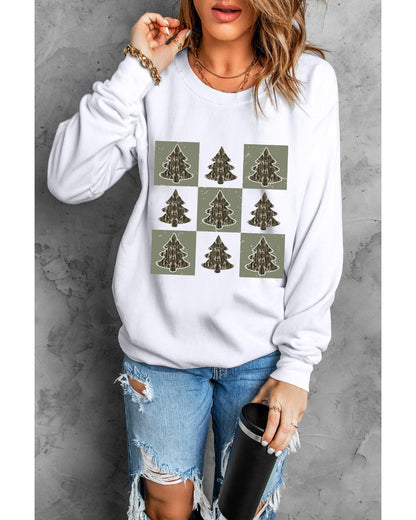 Beige Christmas Tree Checker Print Drop Shoulder Sweatshirt - 2XL